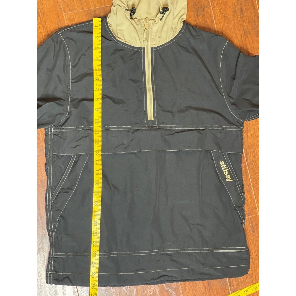 Stussy Lightweight Black / Tan Hooded Anorak Jacket Windbreaker Mens Size Small - Picture 5 of 9